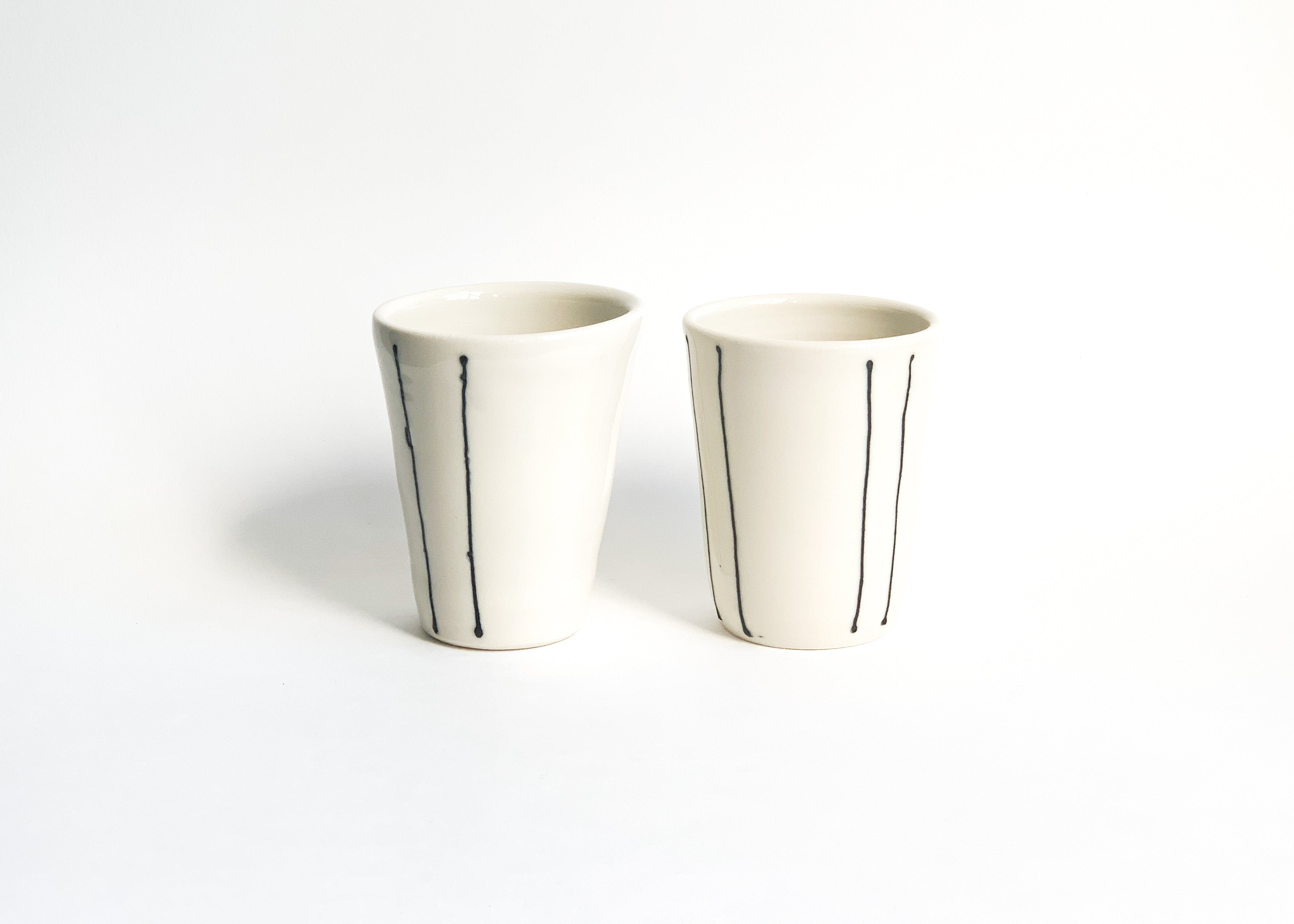 Set of Vertical Stripe Porcelain Cups