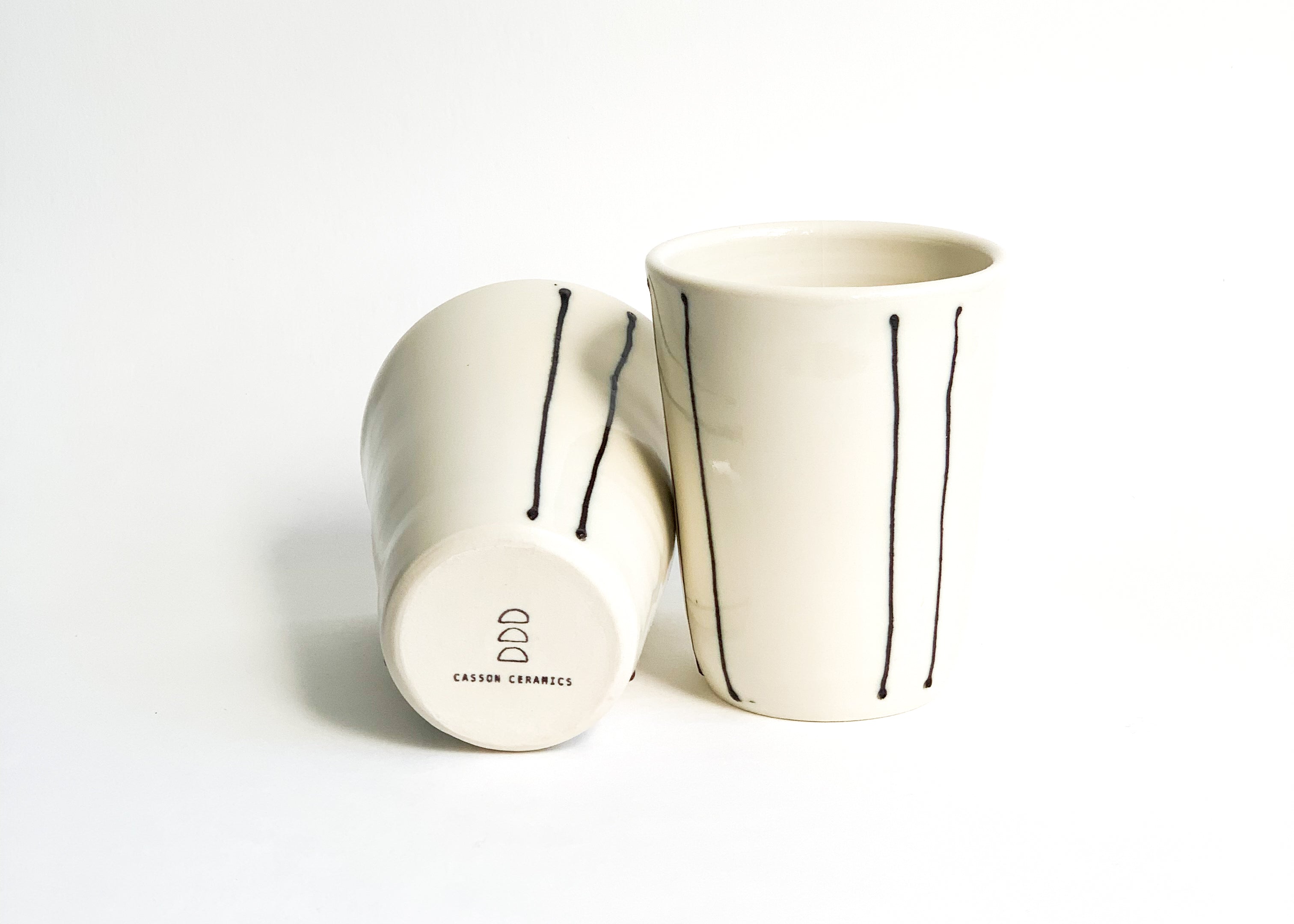 Set of Vertical Stripe Porcelain Cups