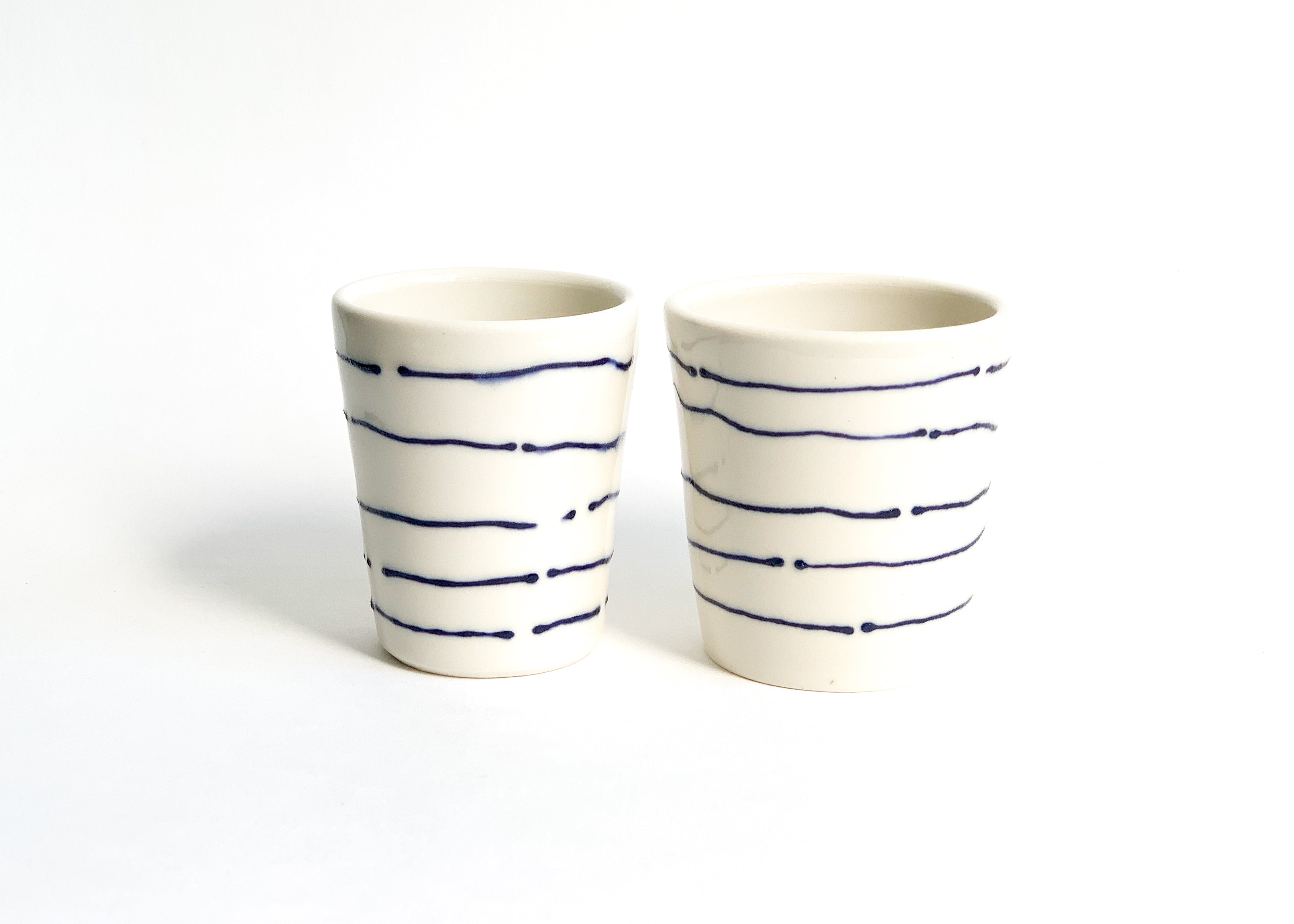 Set of Horizontal Stripe Porcelain Cups