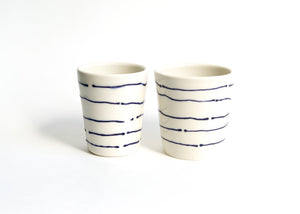 Set of Horizontal Stripe Porcelain Cups
