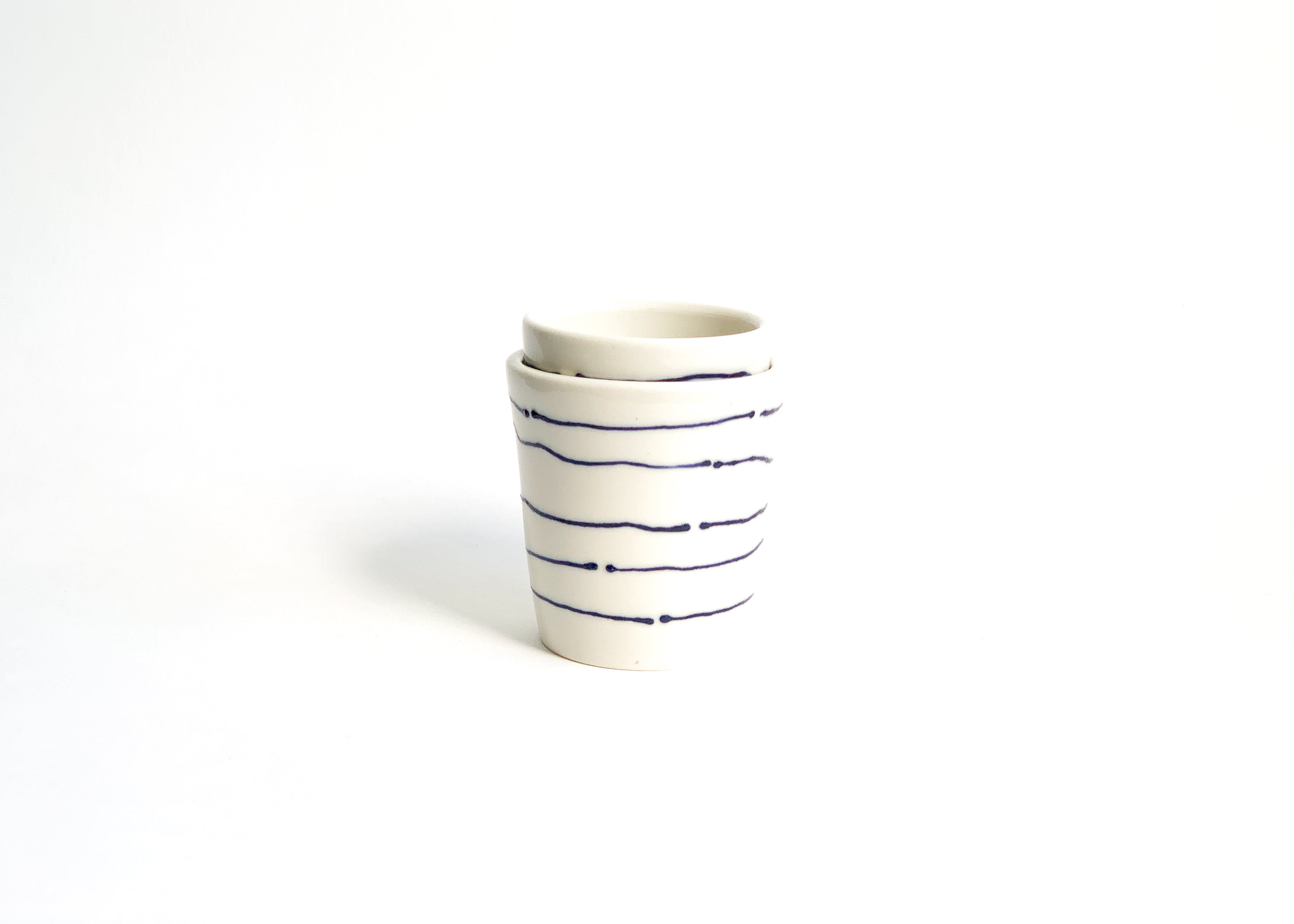 Set of Horizontal Stripe Porcelain Cups