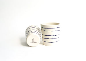 Set of Horizontal Stripe Porcelain Cups