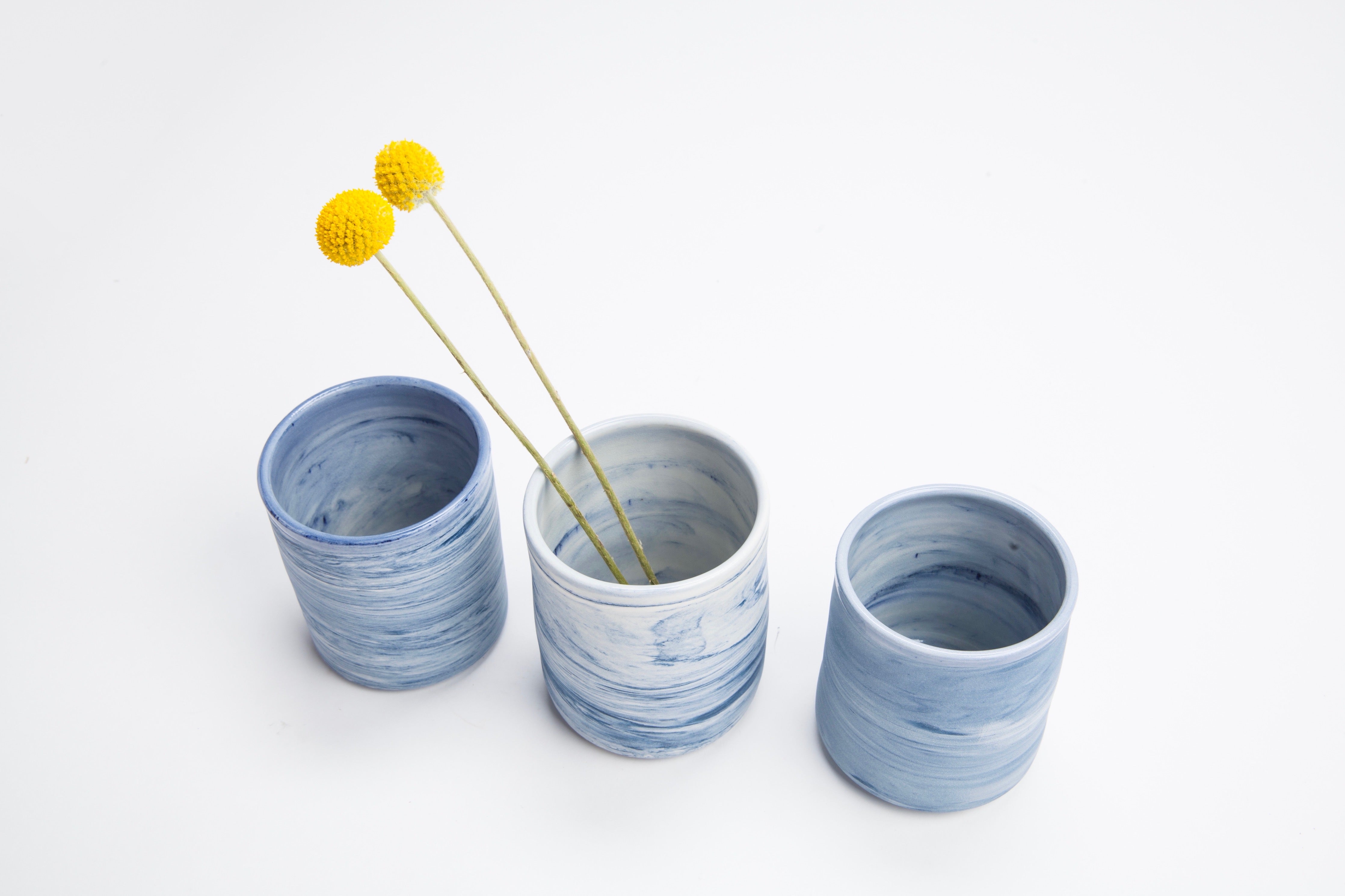 Blue Marbled Porcelain Cups